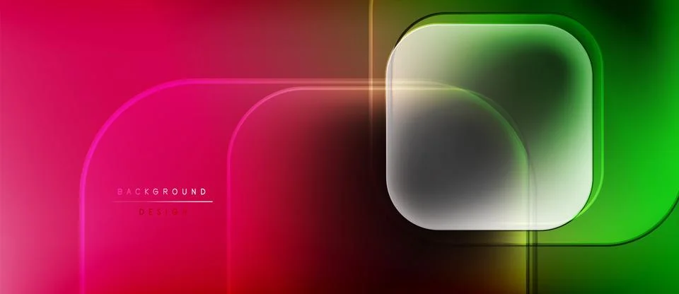 Vibrant gradient background features rounded rectangles, neon glow effects. Stock Illustration