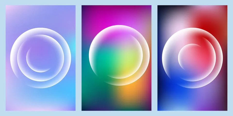 Vibrant gradient backgrounds with glowing white circles in rectangles Illustrazione stock