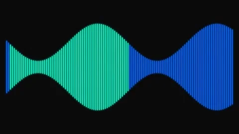 Vibrant gradient digital sound wave visualization on a solid black background Stockbeeldmateriaal 338310076