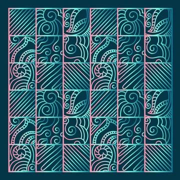 Vibrant gradient geometric pattern tiles on dark background. Teal and pink .. 스톡 일러스트