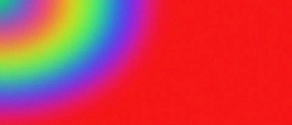 Vibrant gradient sweeps across textured canvas. Left swirls rainbow hues, r.. Stock Illustration