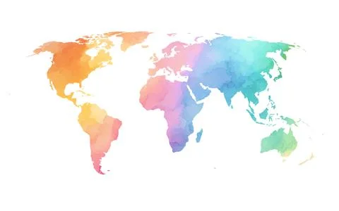 Vibrant Gradient Watercolor World Map Stock Illustration