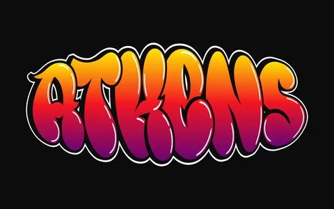 A vibrant graffiti style rendering of the name Athens on a black backdrop. Stock Illustration