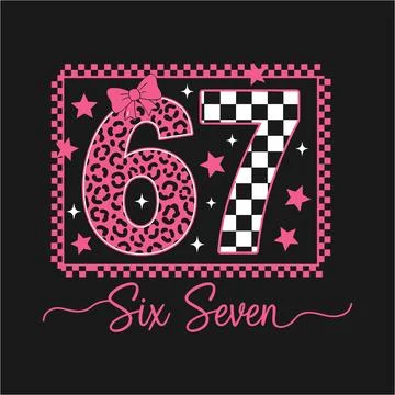 A vibrant graphic design features the numbers sixty seven adorned with play.. Illustrazione stock