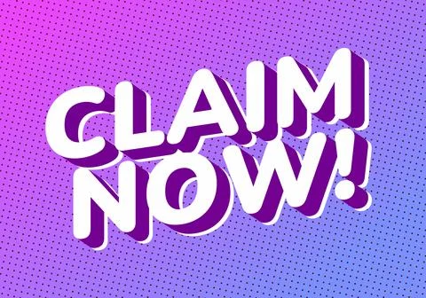 A vibrant graphic design featuring bold, 3D text that reads CLAIM NOW! agai.. Stock Illustration