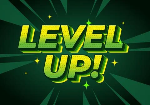 A vibrant graphic design featuring the text LEVEL UP! in bold, 3D style wit.. 스톡 일러스트