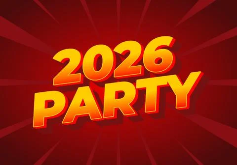 A vibrant graphic design featuring the text 2026 PARTY in bold, 3D letters .. Stock Illustration