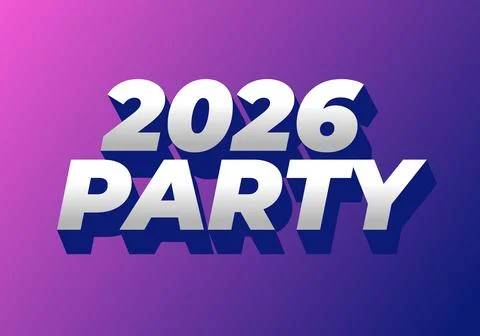 A vibrant graphic design featuring the text 2026 PARTY in bold, three dimen.. Stock Illustration