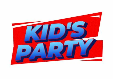 A vibrant graphic design featuring the text Kids Party in bold, blue letter.. Stock Illustration