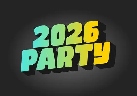 A vibrant graphic design featuring the text 2026 PARTY in bold, playful typ.. Illustrazione stock
