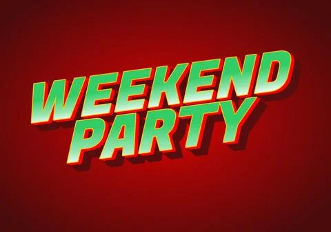 A vibrant graphic design featuring the words Weekend Party in bold, 3D typo.. Illustrazione stock