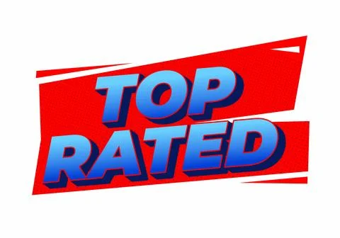 A vibrant graphic design featuring the words Top Rated in bold, 3D blue let.. Illustrazione stock