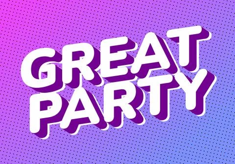 A vibrant graphic design featuring the words Great Party in bold, 3D typogr.. Illustrazione stock