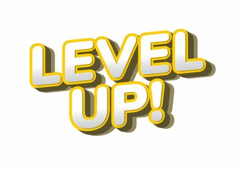 A vibrant graphic featuring the phrase Level Up! in bold, three dimensional.. イラスト素材