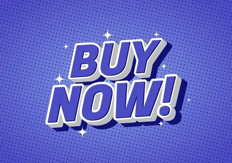 A vibrant graphic featuring the text BUY NOW! in bold, 3D style on dotted p.. Ilustración de archivo