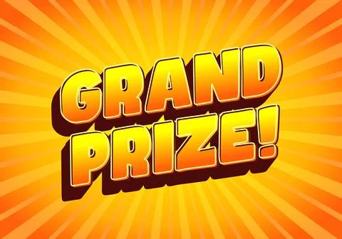 A vibrant graphic featuring the text GRAND PRIZE! in bold, 3D style letters.. Stock Illustration