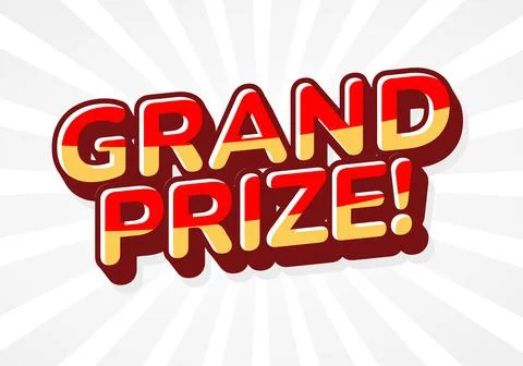 A vibrant graphic featuring the text Grand Prize! in bold, colorful letters.. Stock Illustration