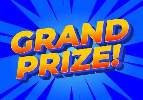 A vibrant graphic featuring the text GRAND PRIZE! in bold, colorful letters.. Stock Illustration