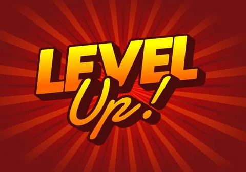 A vibrant graphic featuring the text LEVEL UP! in bold, stylized font with .. イラスト素材