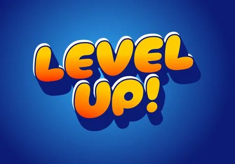 A vibrant graphic featuring the text LEVEL UP! in bold, playful font. The c.. Illustrazione stock