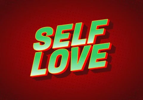 A vibrant graphic featuring the words SELF LOVE in bold, 3D typography with.. Stock Illustration