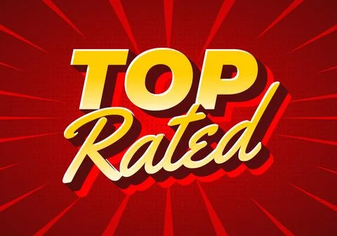 A vibrant graphic featuring the words Top Rated in bold, stylized typograph.. Illustrazione stock