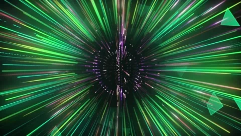 Vibrant green and purple light streaks radiate outward in a symmetrical pattern Stock-Footage 336590752