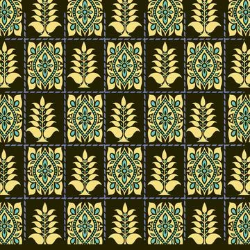 A vibrant green and yellow pattern against a striking dark backdrop Stock Illustration
