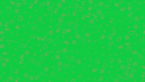 Vibrant green background with falling whimsical doodle shapes and patterns Vídeo Stock 343551990