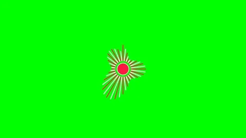 A vibrant green background featuring a stylized red sun with radiating rays Stock Footage 340266157