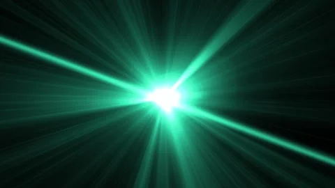 Vibrant green beams explode from central light source Video stock 345449207