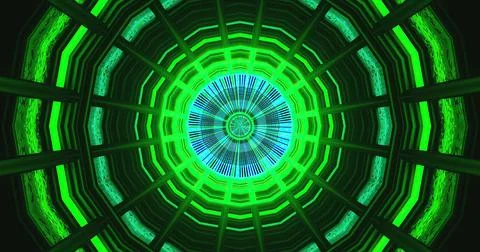 Vibrant green circular pattern seen from below in a futuristic setting Stock Illustration