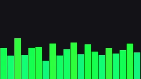 A vibrant green digital bar chart displays fluctuating data levels against a Stock Footage 333939840
