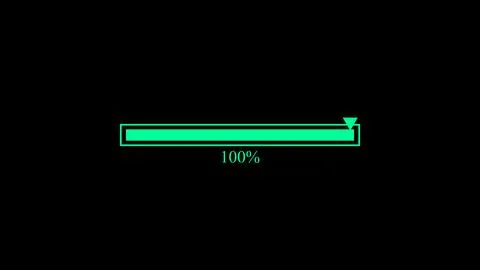 A vibrant green digital progress bar showing 100 percent completion on a so.. 스톡 일러스트