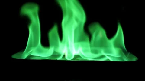 Vibrant Green Fire Flames Burning Isolated on Black Background Stock-Footage 336120110