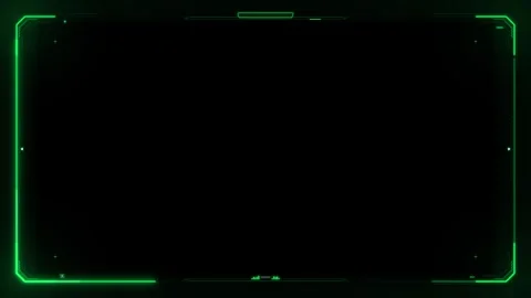 Vibrant green glowing digital frame with intricate HUD on a dark background 動画素材 335826603