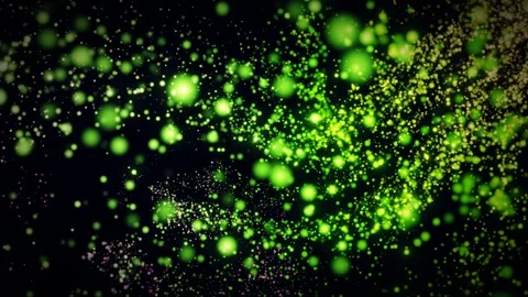 Vibrant green glowing particles forming an abstract 3D render effect Stock Footage 342363076