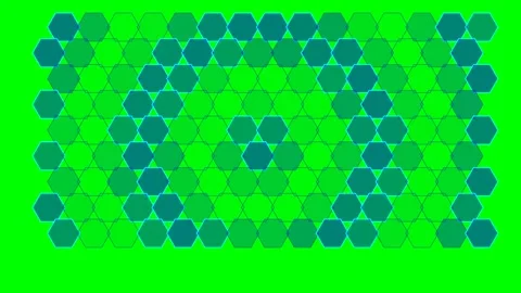 Vibrant green hexagonal pattern with blue accent shapes on a bright backgroun Stockbeeldmateriaal 340905308