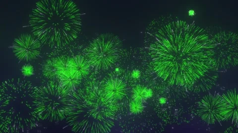 Vibrant green holiday fireworks exploding in night sky, festive atmosphere Stock Footage 285254724