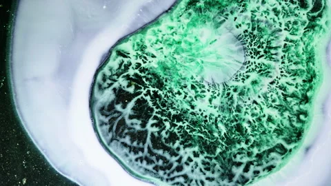 Vibrant Green Ink Mixing Close-Up with Dynamic Abstract Patterns Stock Footage 328356421
