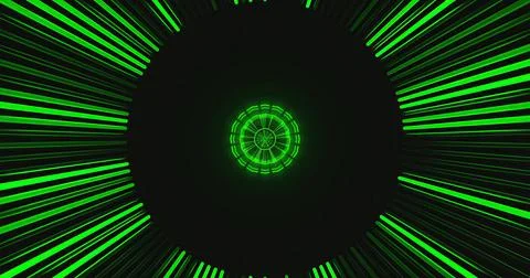 Vibrant green light rays create a circular pattern in darkness Stock Illustration