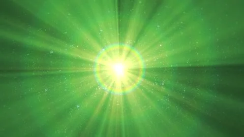 Vibrant Green Light Rays with Sunburst Effect and Particle Dust Stock Footage 345433698