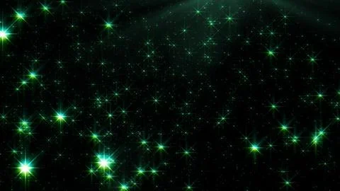 Vibrant green lights explode in a black void, shimmering like stars or dust. イラスト素材