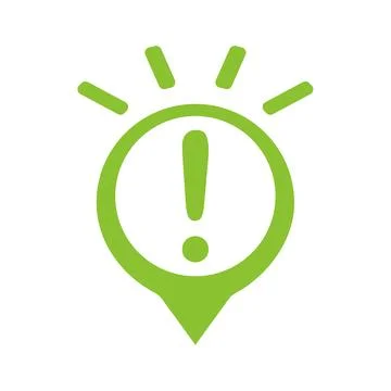 Vibrant green marker icon featuring an exclamation mark, symbolizing import.. Stock Illustration