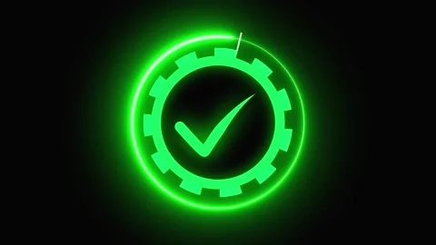 Vibrant Green Neon Checkmark Within a Circular Progress Bar tick success. H.. Stock Footage 321590464