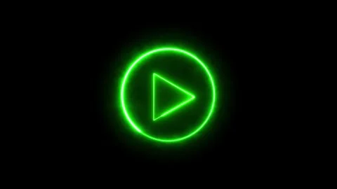 Vibrant Green Neon Play Button Icon Within a Circle on a animated Black Bac.. Stock Footage 334122565