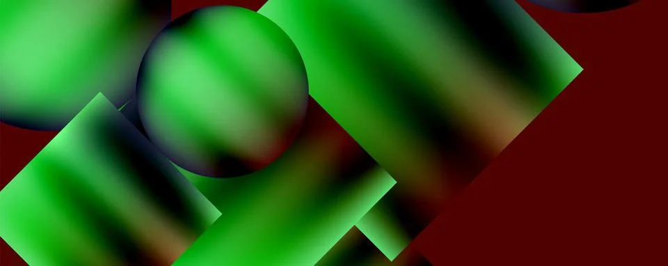 Vibrant green objects float in the air against a red backdrop Illustrazione stock