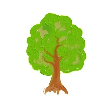 A vibrant green tree with a thick trunk stands proudly, showcasing its lush Stock Illustration