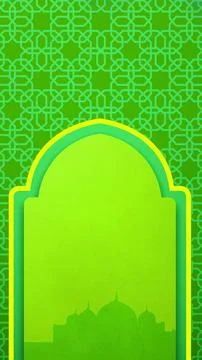Vibrant green vertical background featuring a traditional Islamic geometric.. 스톡 일러스트