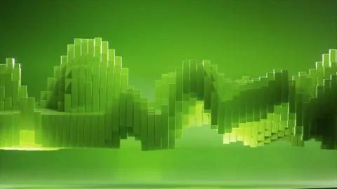 Vibrant green waveform developing through rectangular blocks, dynamically Video stock 303052634